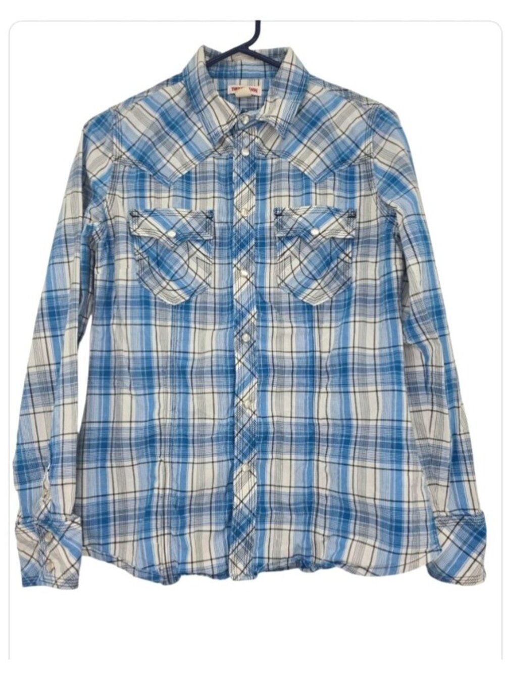 True Religion Pearl Snap Western Button up Women's Plaid Shirt Size M